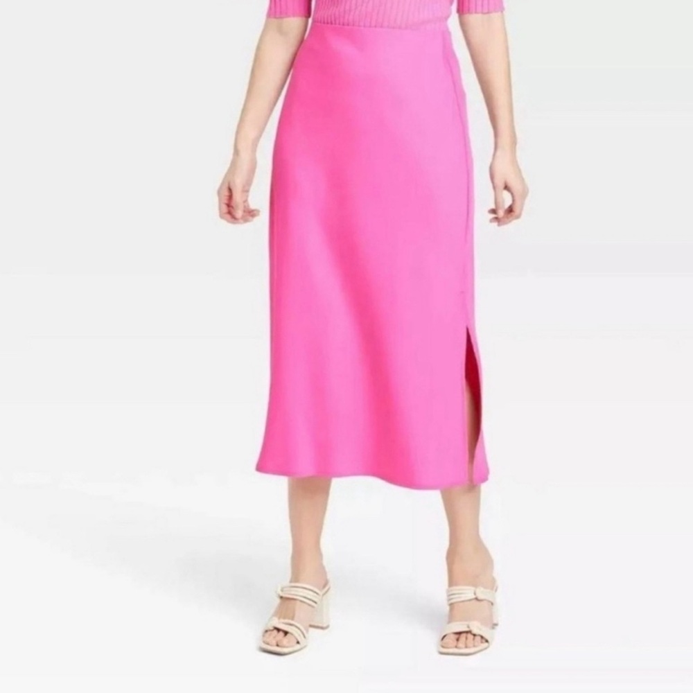 A New Day Pink Pencil Midi Skirt with Slit